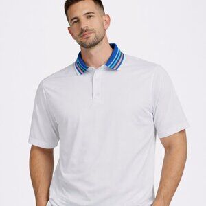 Redvanly Men’s Golf Polo Shirt White Blue Collar XXL Polyester Blend NWT